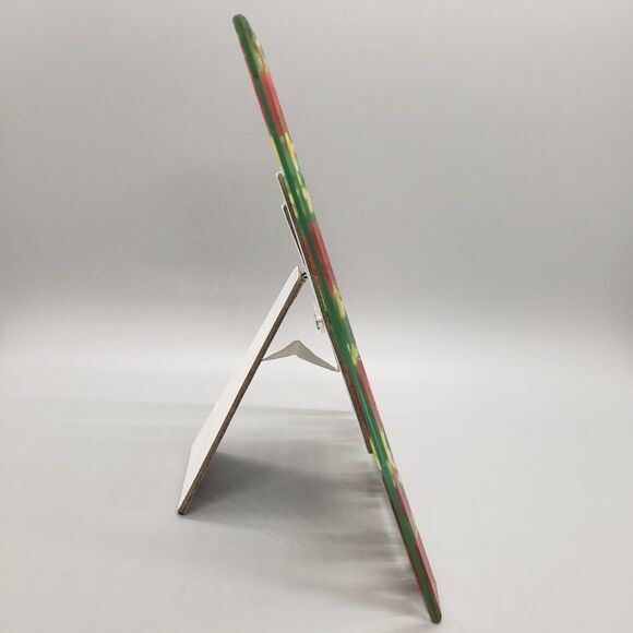 Square Beveled Glass Picture Frame w Hand Painted Red Roses Floral Enamel Table - Picture 6 of 8